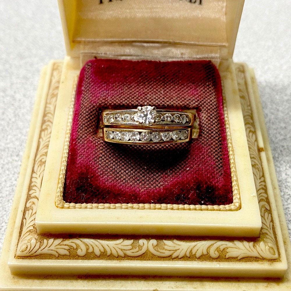 14K Gold Diamond Wedding Ring Set Sz 5 Engagement Band Bridal Stacking Ring
